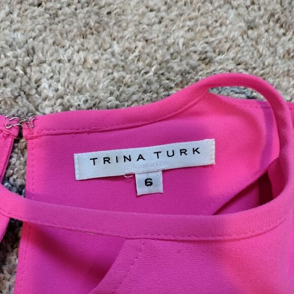 Trina Turk Flowy Hot Pink Keyhole Pink High Low Floramaria Dress Sz 6 - Picture 5 of 7